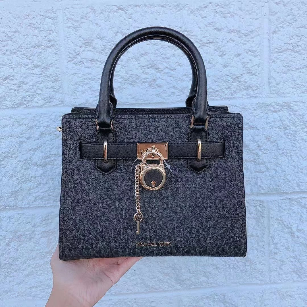 MICHAEL KORS 35F1GHMS1B HAMILTON SMALL SATCHEL SHOULDER LEATHER BAG IN BLACK MICHAEL KORS 35F1GHMS1B HAMILTON SMALL SATCHEL SHOULDER LEATHER BAG IN BLACK